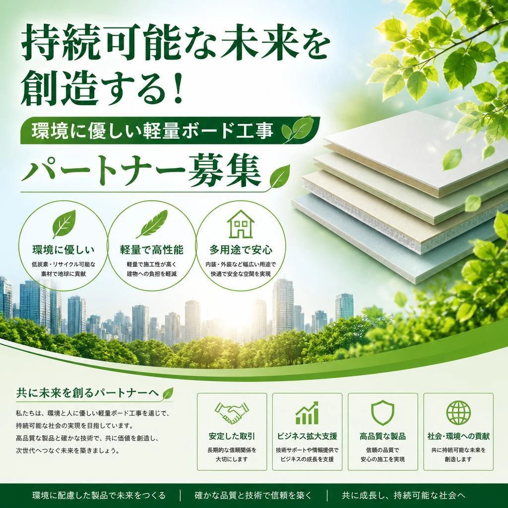 持続可能な未来を創造する！環境に優しい軽量ボード工事パートナー募集